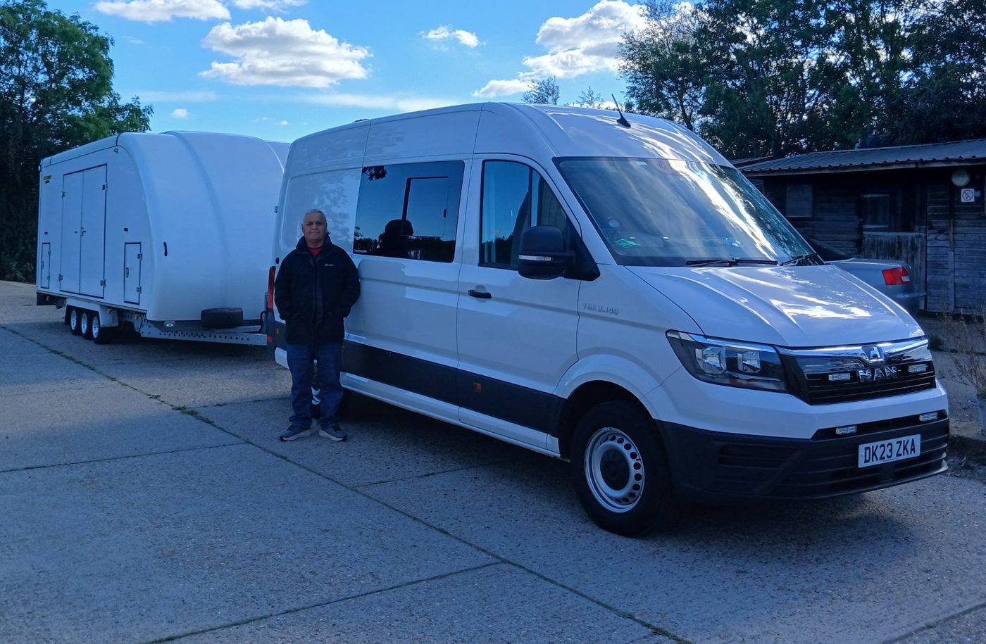 Dean Bryan with the Secure Vehicle Transport van and Brian James Galaxy enclosed trailer